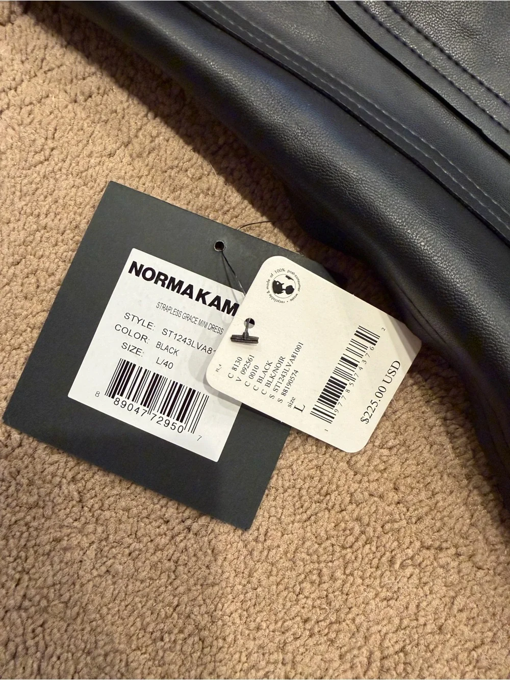Norma Kamali Black Faux Leather Dress with Strapless Silhouette Size L BRAND NEW - Picture 2 of 5